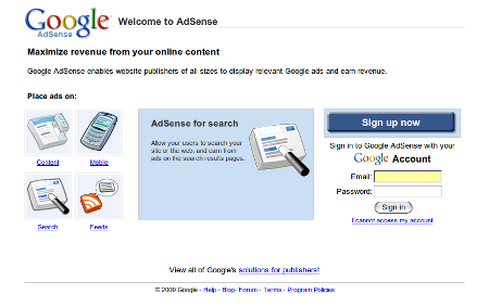 Google Adsense New Login Page