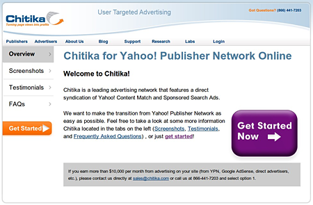 Chitika YPNO Welcome Page