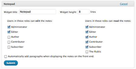 Dashboard Notepad WordPress Plugin