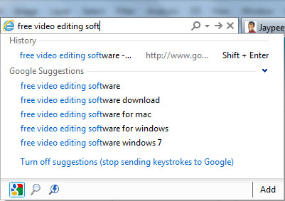 Internet Explorer 9 Google Suggest