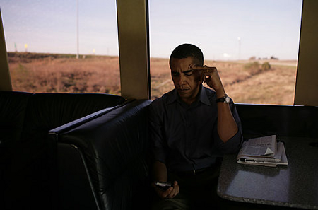 Barack Obama with his BlackBerry