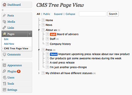 cms tree pageview