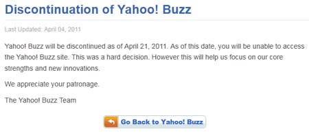 Yahoo! Buzz Shutting Down on April 21st