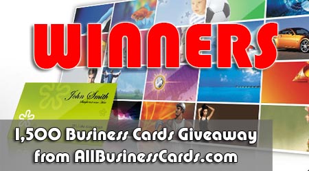 AllBusinessCards.com 1,500 Business Cards Giveaway Winners