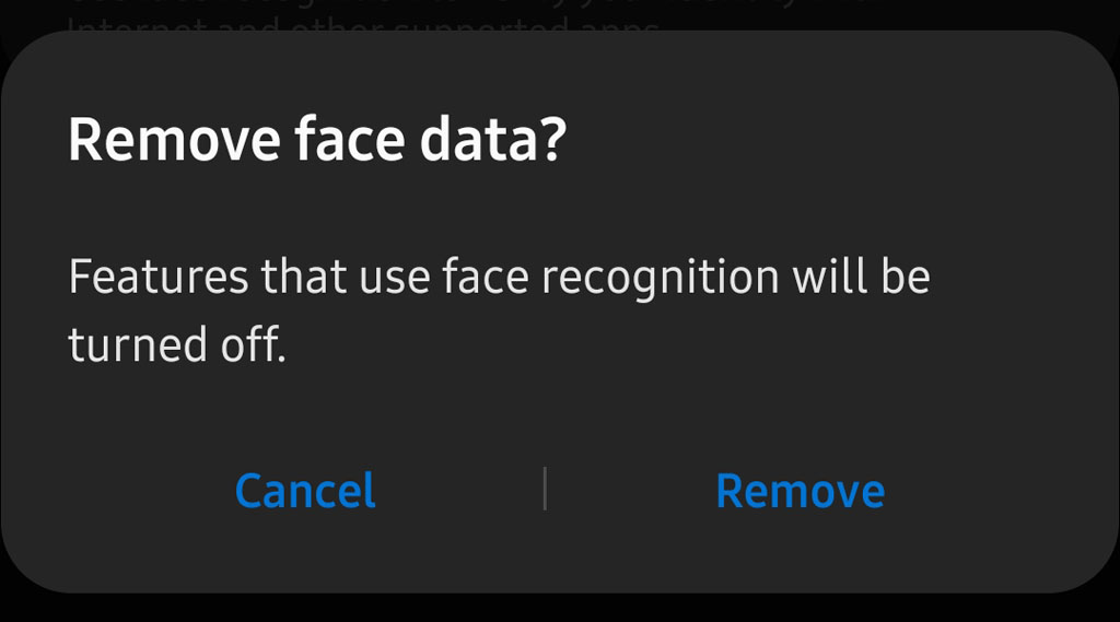 Remove Face Data Confirmation