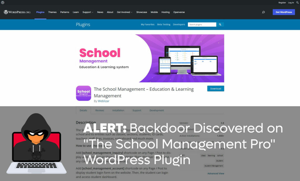 The School Management Pro WordPress Plugin Backdoor