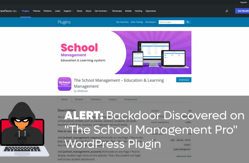 ALERT: Backdoor Discovered on “The School Management Pro” WordPress Plugin
