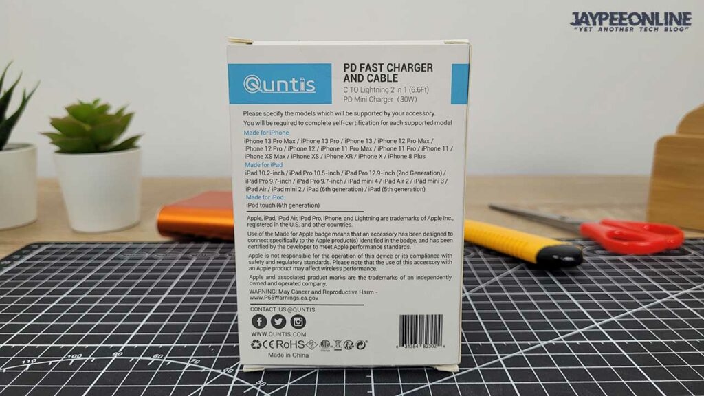 Quntis 30W PD Fast Charger with GaN Technology Box Rear