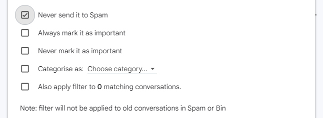 Never send it to Spam rule