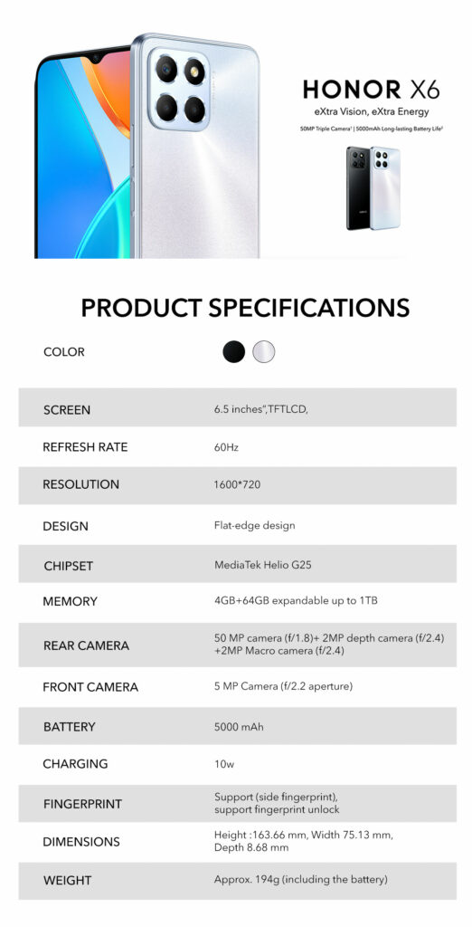HONOR X6 Specifications